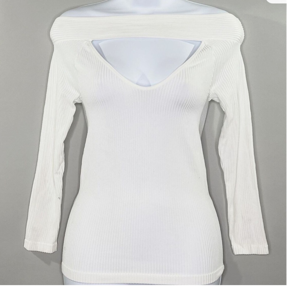 Free People White off the shoulder, cut out ribbed long sleeve